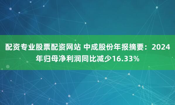 配资专业股票配资网站 中成股份年报摘要：2024年归母净利润同比减少16.33%